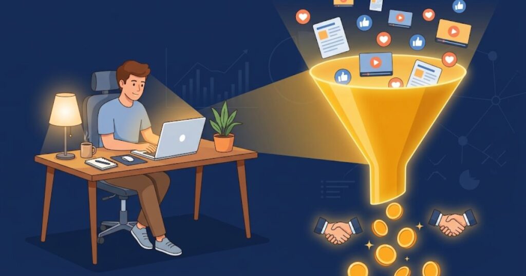 Content marketing funnel bringing freelancers inbound client leads without ads
