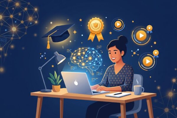 Student learning free AI and machine learning courses online with certificates
