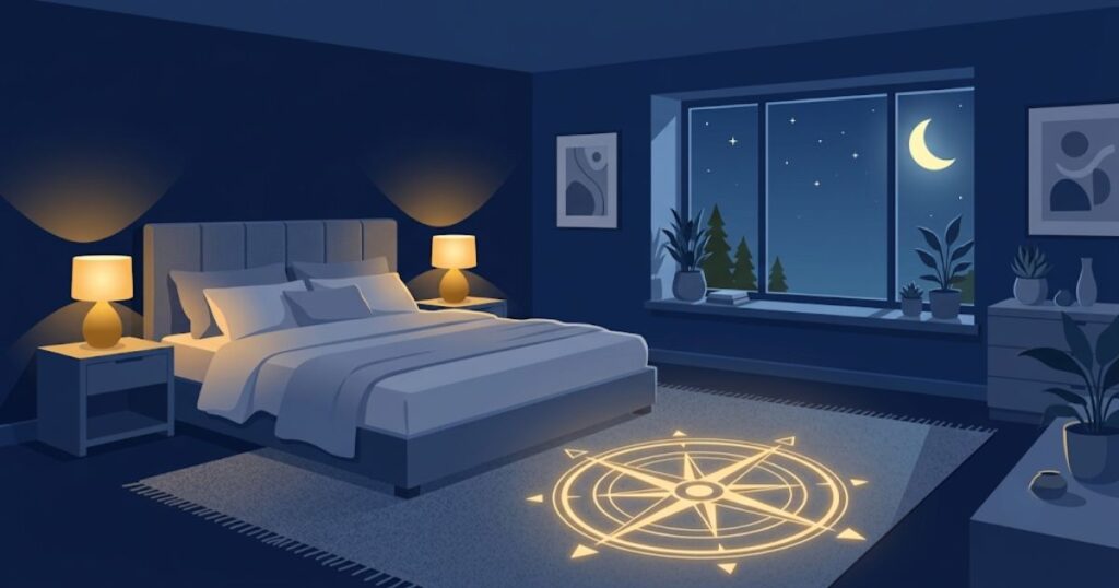 Vastu-compliant bedroom layout with correct bed direction for peaceful sleep