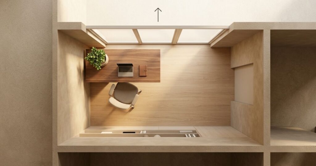 Vastu-compliant home office layout with desk facing north for productivity