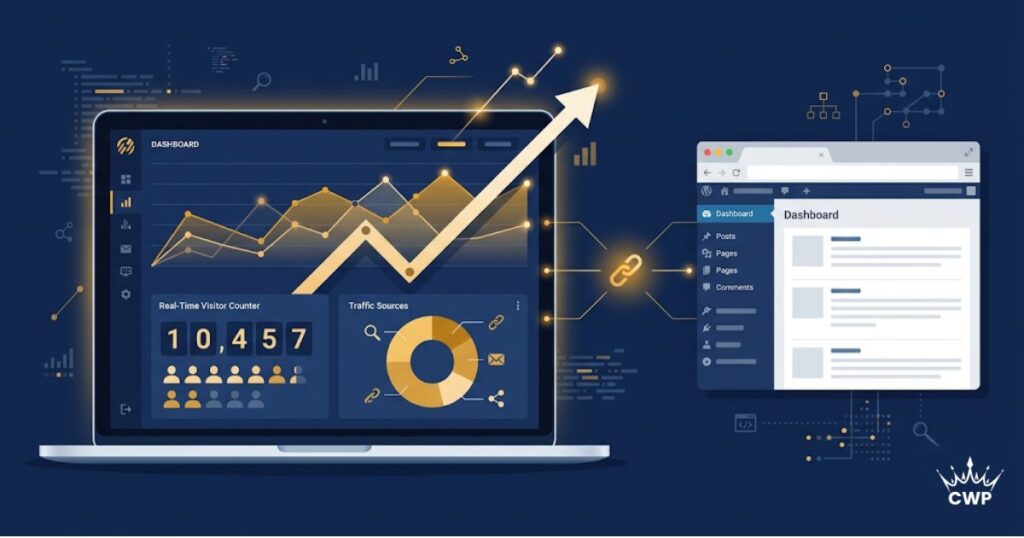 Google Analytics 4 dashboard connected to a WordPress site