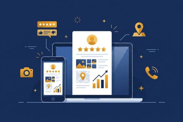 Optimised Google Business Profile showing reviews, photos and rising leads