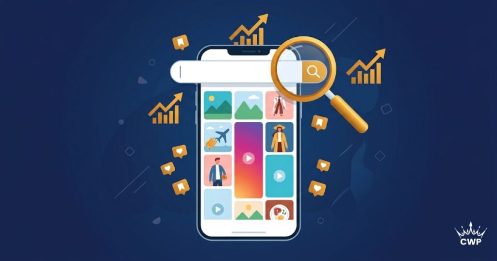 Instagram Explore page showing SEO-optimised posts and Reels being discovered