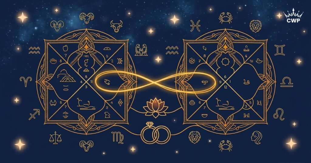 Kundli matching Guna Milan - two Vedic birth charts joined for marriage compatibility