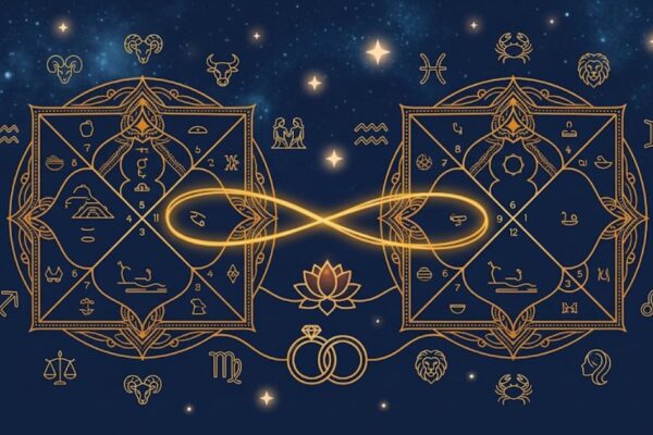 Kundli matching Guna Milan - two Vedic birth charts joined for marriage compatibility