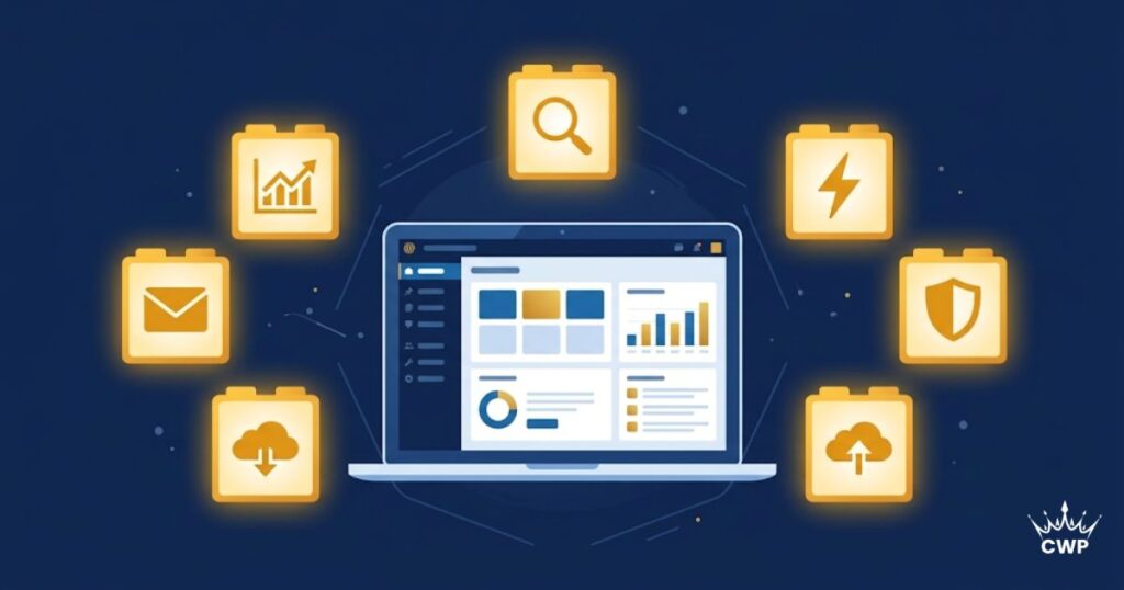 Grid of essential WordPress plugin icons for a business website
